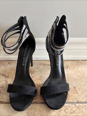 Kendall & Kylie Black Ankle-Strap Crystal High Heels